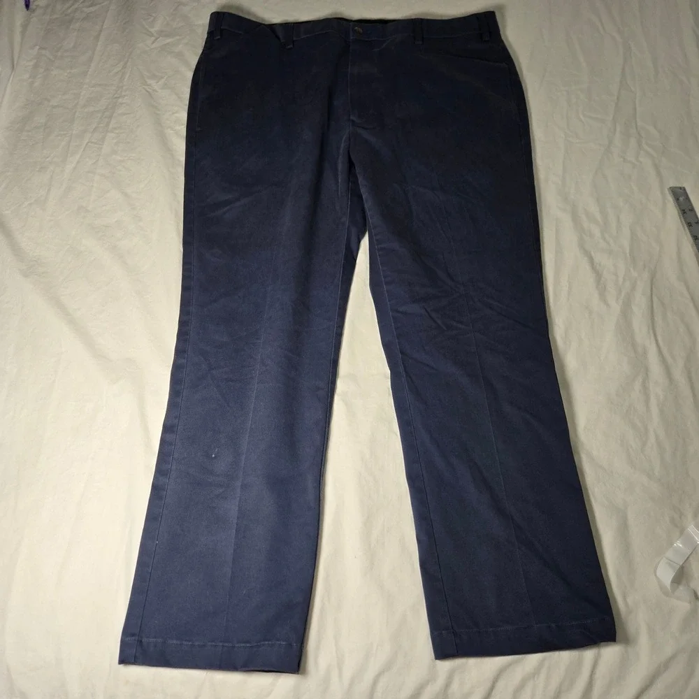 Orvis Mens 42x30 Flat Front Chino Pants Navy Blue Straight Leg Trousers see pic*
